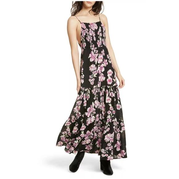 Intimately Free People Garden Party Black Pink Floral Maxi Dress Size Small - Picture 1 of 12